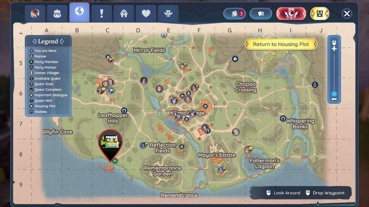 Docks location marked on map in Palia
