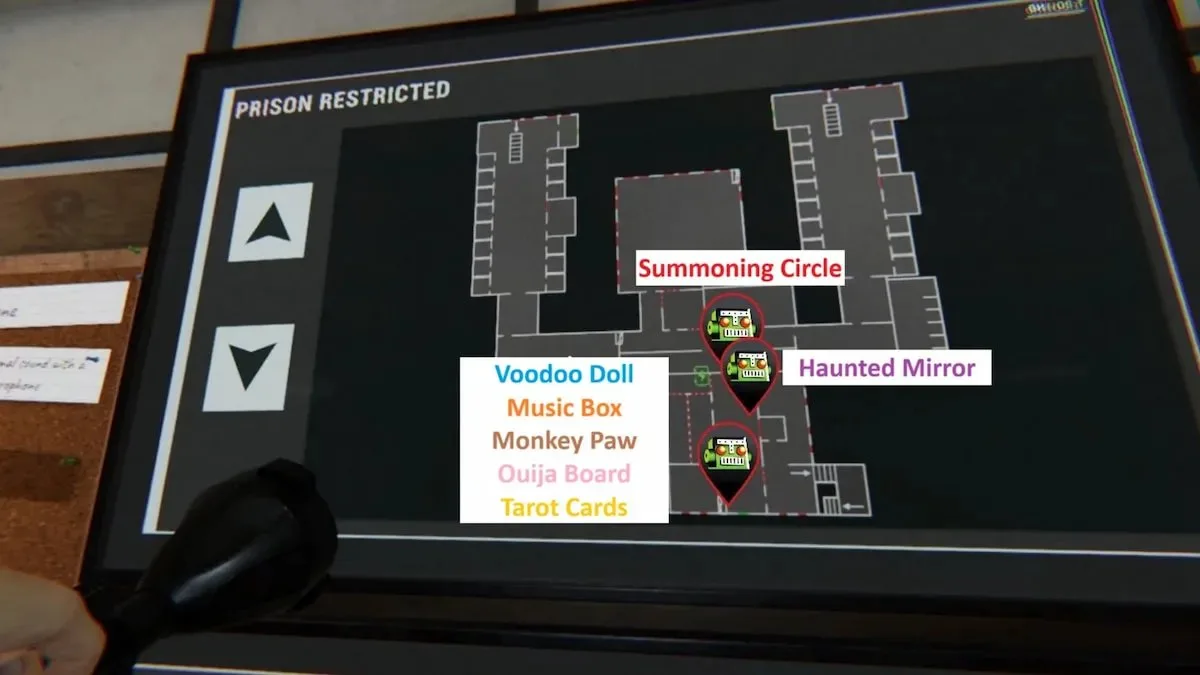 All Phasmophobia Prison Restricted Cursed Possession locations on map