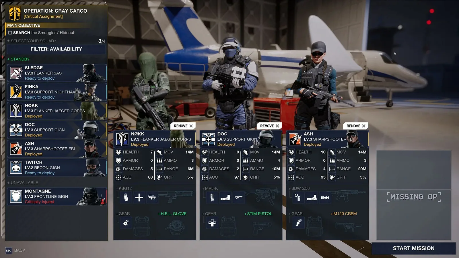 Picking operators for a mission in Rainbow Six Tactics