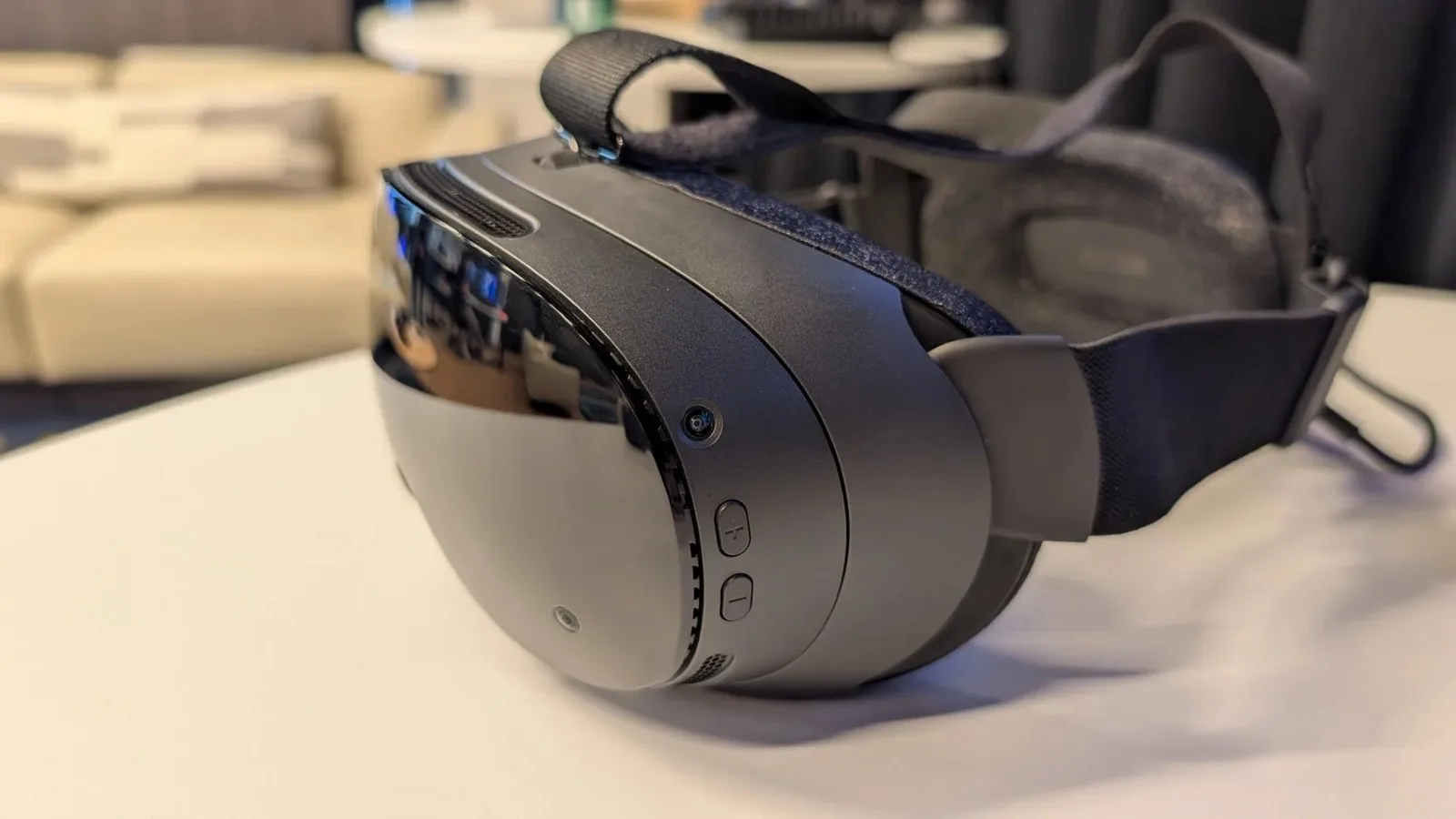 A close up of the Steam Frame's main VR headset unit.