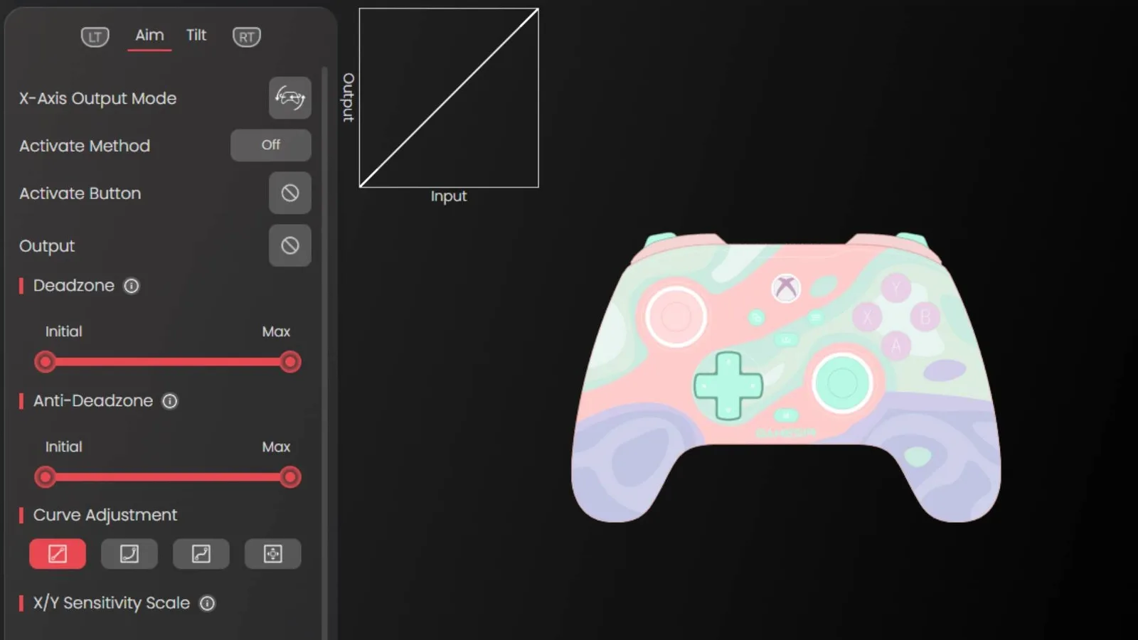 Screenshots of all the options available in the GameSir Nexus software.