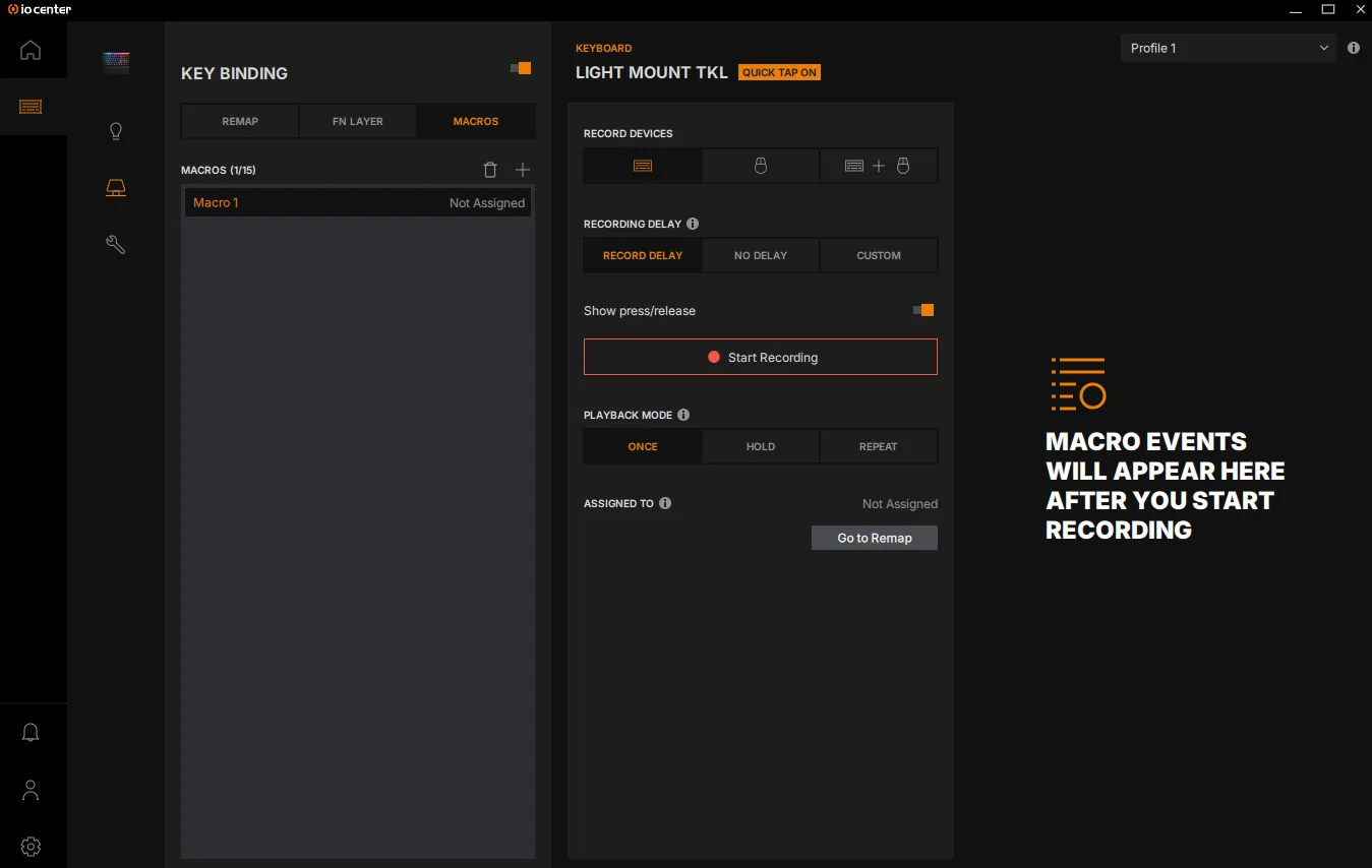 Various settings menus within Be Quiet's IO Center software.