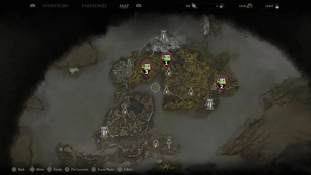 The location of the first three sidearms in Mortal Shell 2.