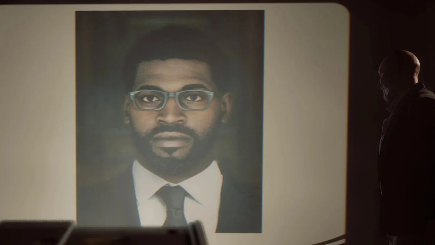 Richard looks at a picture of Simon in Silent Hill Townfall.