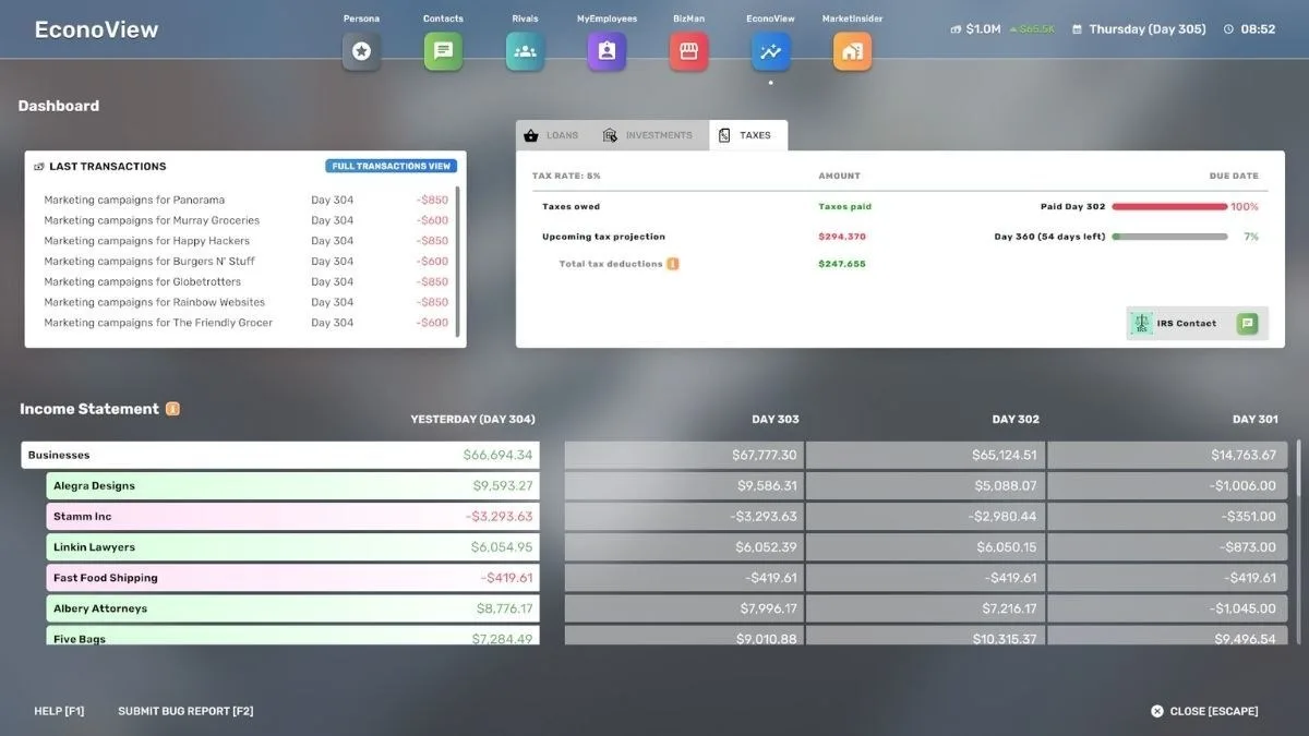 A business snapshot in Big Ambitions.
