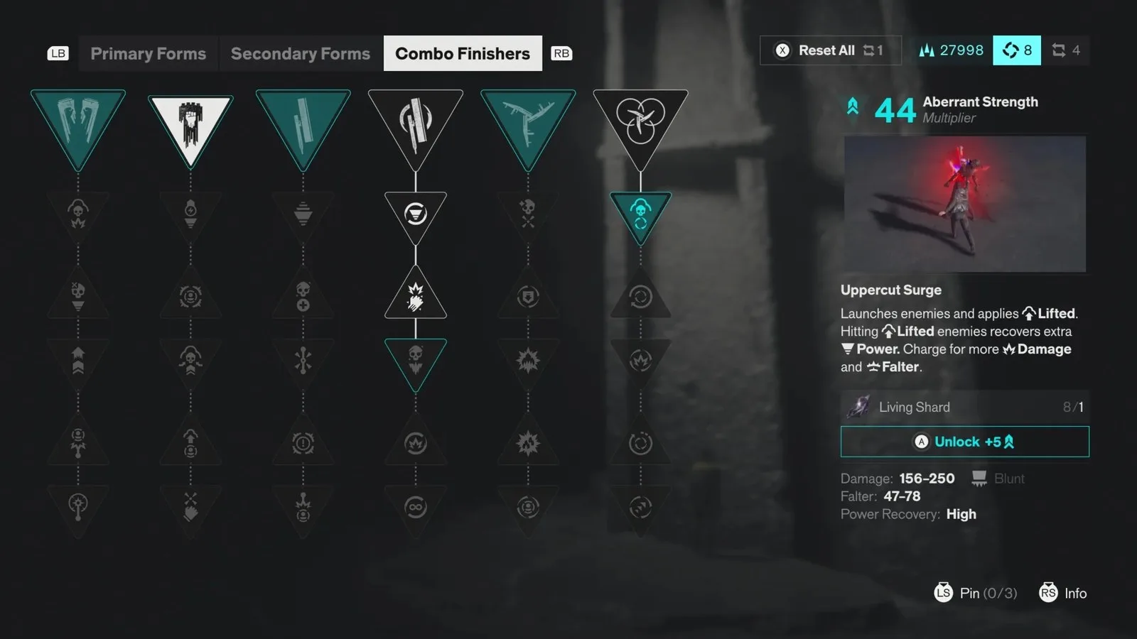 The Combo Finisher menu for Uppercut Surge in Control Resonant