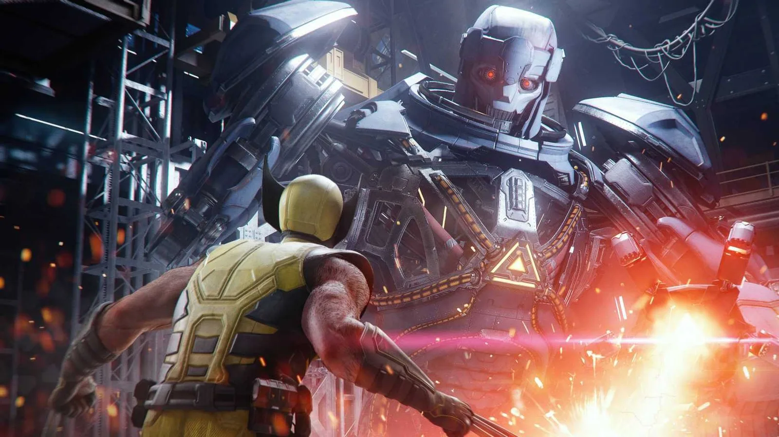 Logan squares off against a giant Sentinel in Marvel's Wolverine