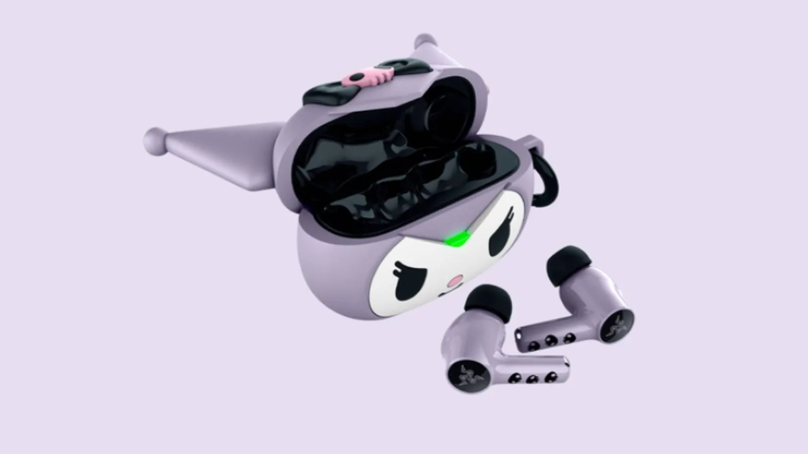 Image of the Razer Hammerhead V3 X HyperSpeed – Kuromi Edition earbuds.