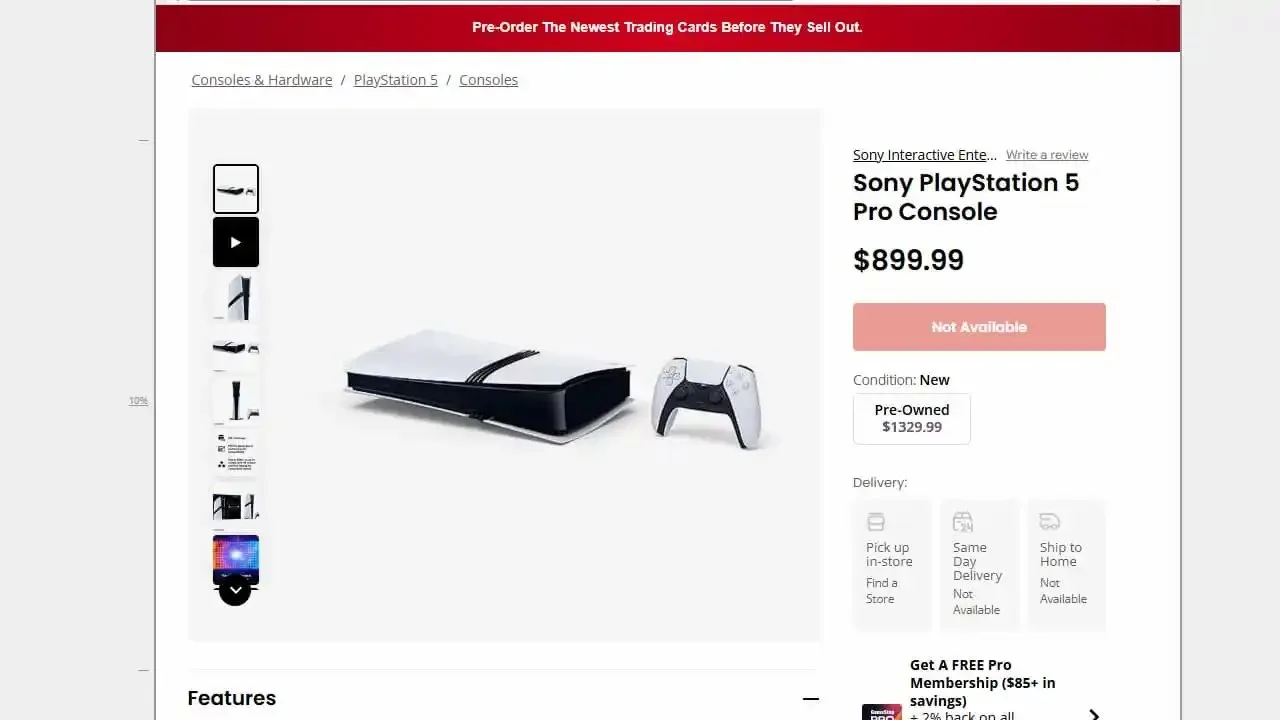 Gamestop listing for pre-owned PS5 Pro.