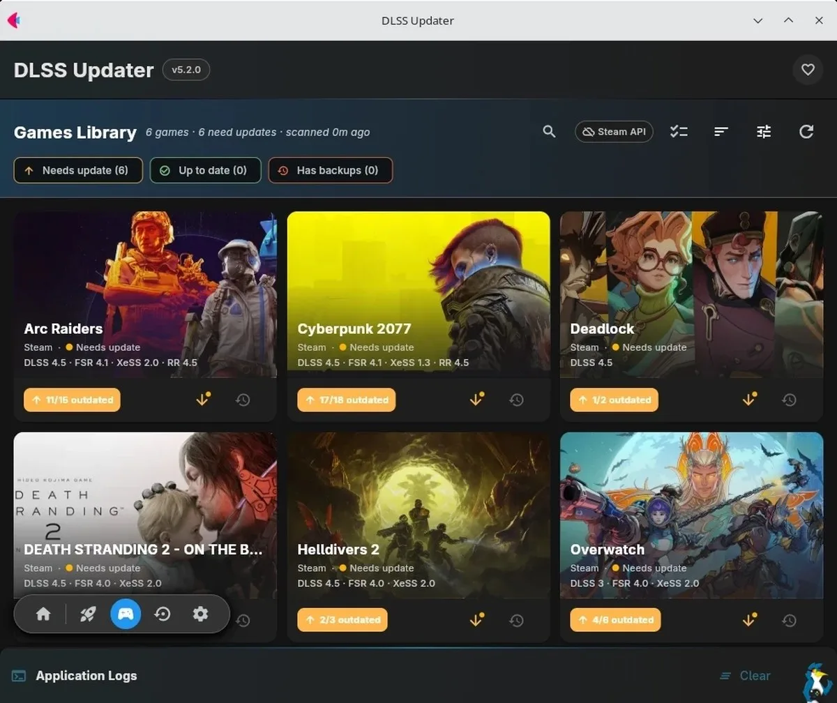 DLSS Updater 5.2.0 on Fedora KDE 45