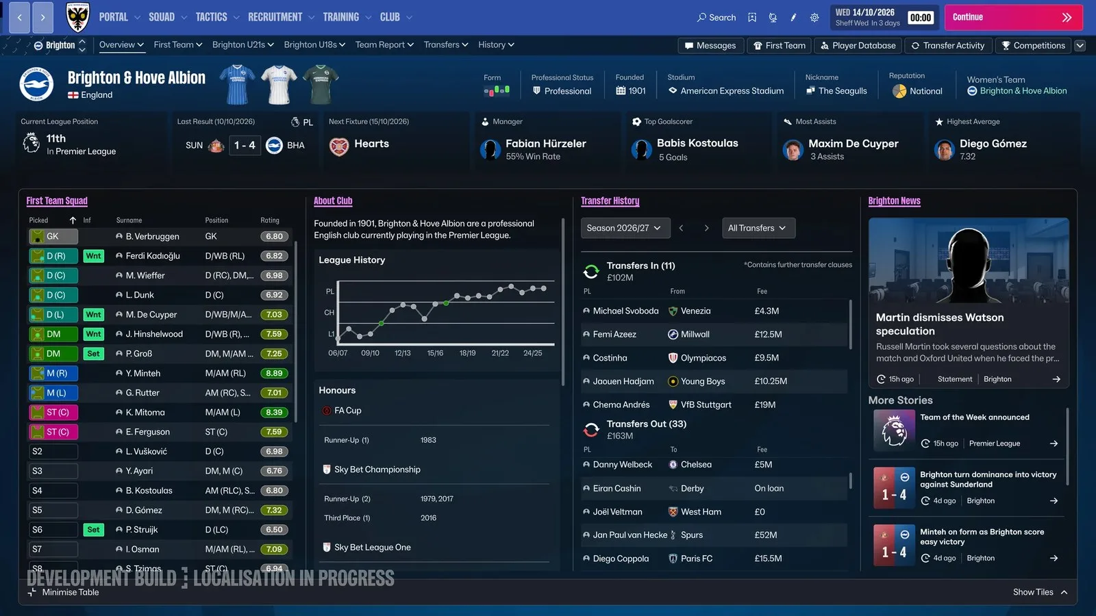 Football Manager 27 official screenshot showing the club information screen