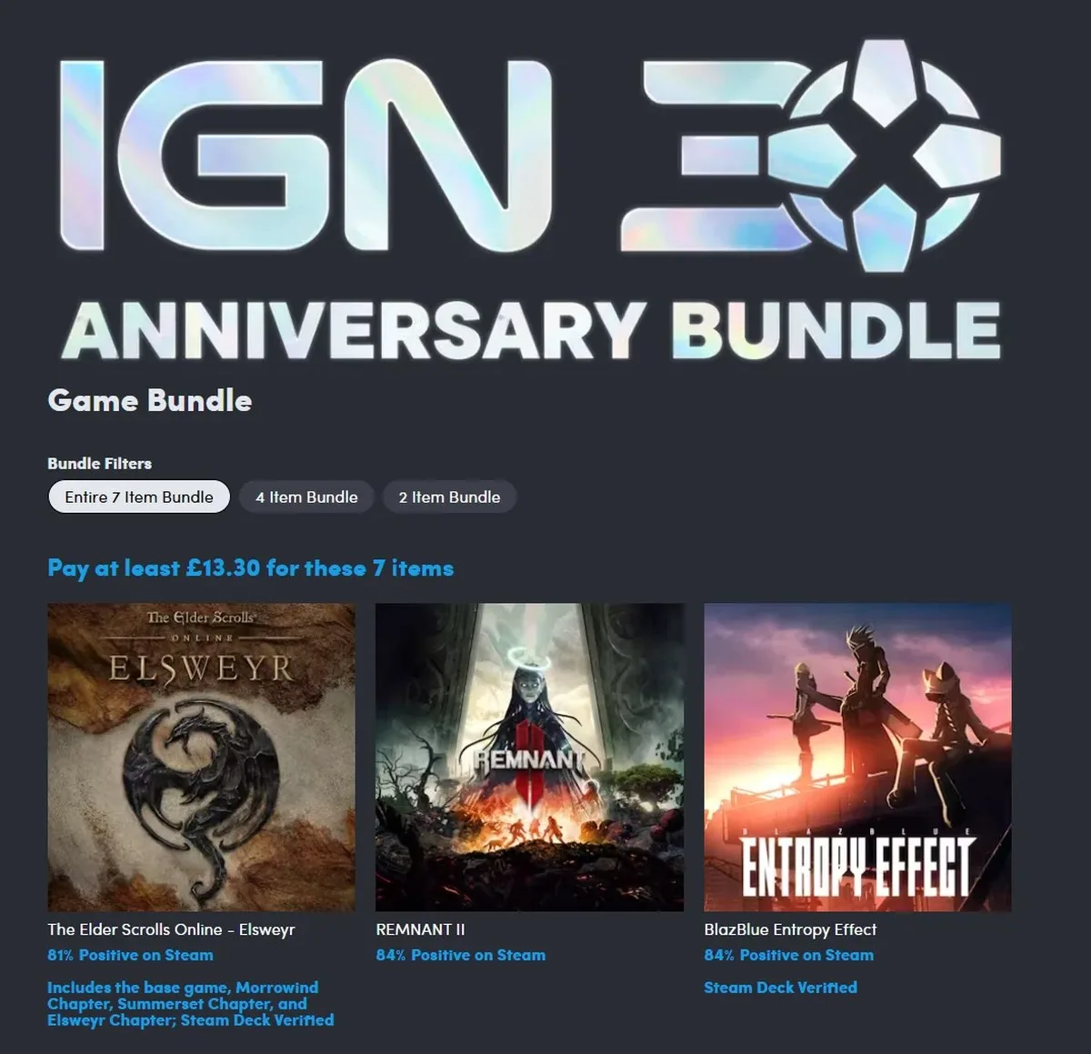 IGN'in 30. Yıl Dönümü Humble Bundle'ı: 160 Pound Değerinde 7 PC Oyunu Sadece 13,30 Pound'a