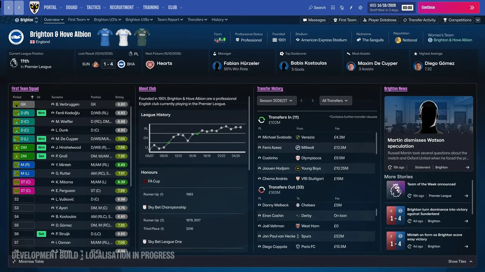 Football Manager 27 official screenshot showing the club information screen