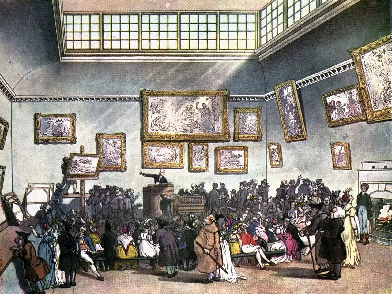 Microcosm of London Plate 006 - Auction Room, Christie's (colour)