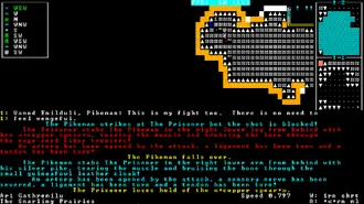Combat messages being displayed during Adventurer mode. Each message describes weapons striking specific parts of the combatants' bodies with organs getting pierced or limbs getting severed.