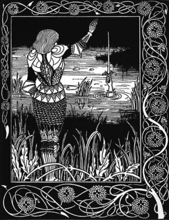 Sir Bedivere'nin Ekskalibur'u suya atışı (Aubrey Beardsley, 1894)