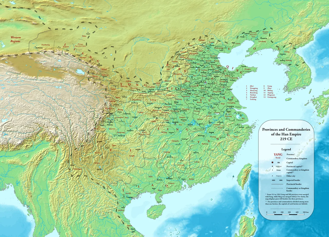 Provinces and commanderies in the penultimate year of the Han dynasty (219 AD)