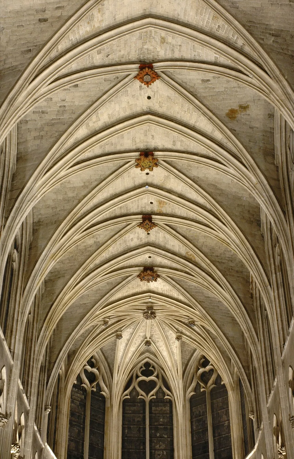 Gothic rib vault ceiling of the Saint-Séverin church in Paris