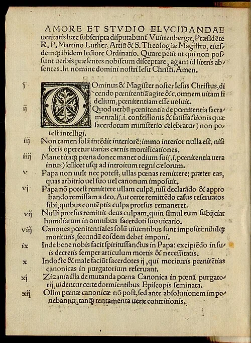A page from Martin Luther's Ninety-five Theses, which was widely and rapidly distributed in 1517